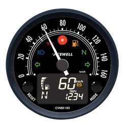 Acewell CV080 80mm needle speedometer 160kmh black face black anodized alloy